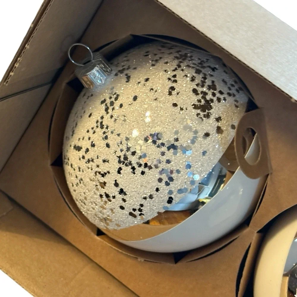 VITBIS Christmas Ornaments White & Silver Frosted‎ Glitter Handcrafted In Poland